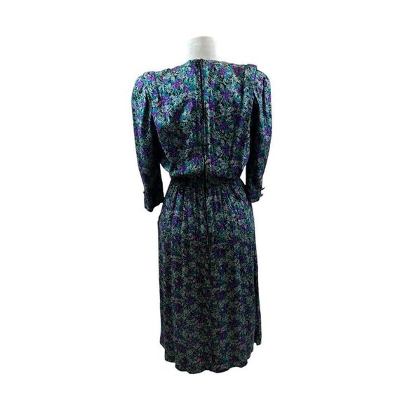 Ladies Vinyage 80’s R.J. Stevens Petites Floral Long Sleeve Pleat Skirt Dress‎ 2 - Picture 8 of 14